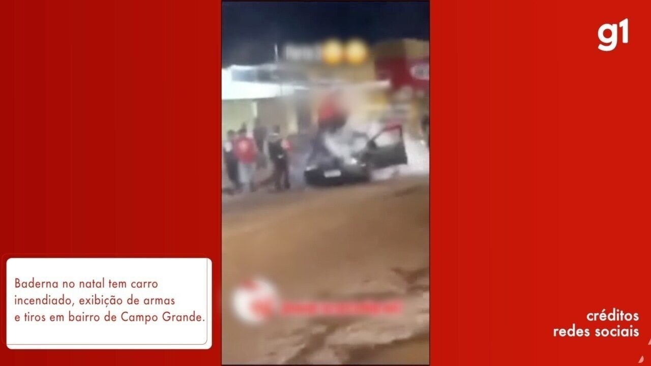 VÍDEO: Baderna no natal tem carro incendiado, exibição de armas e tiros em bairro de Campo Grande