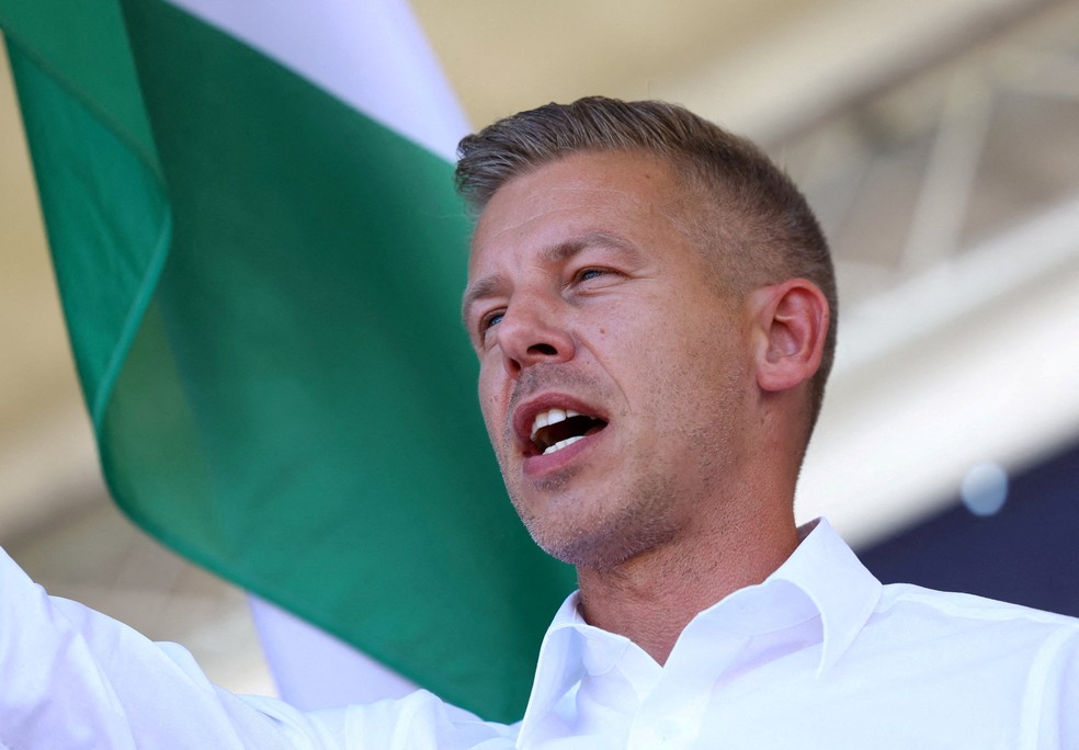 Péter Magyar, líder do partido de oposição Tisza, em 7 de setembro de 2025 — Foto: REUTERS/Bernadett Szabo