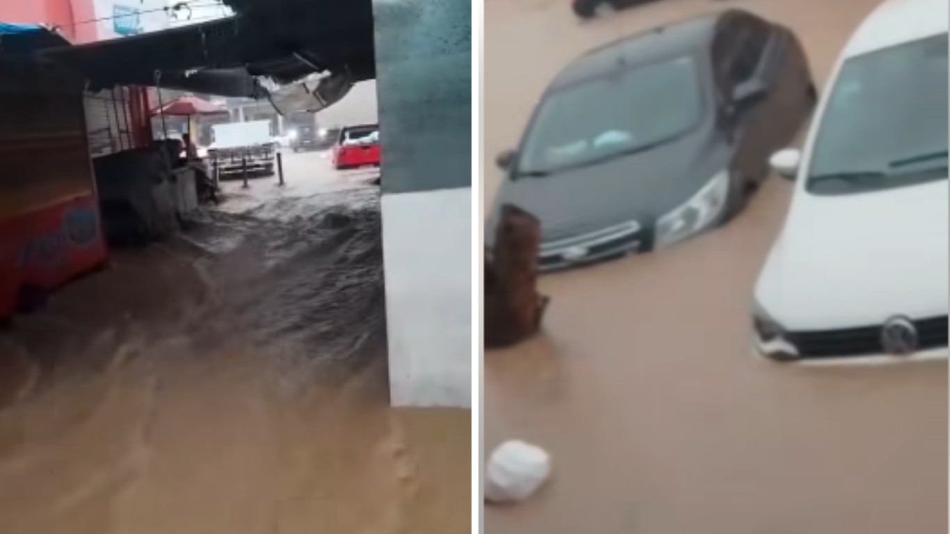 Chuvas alagam ruas e provocam danos em veículos em Buíque; VÍDEO