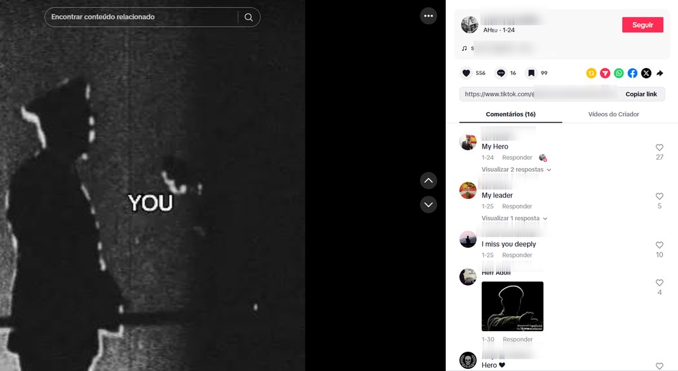 Publicação concentra comentários de apologia ao nazismo. — Foto: Reprodução/TikTok