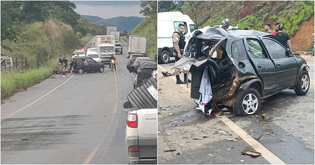 Dois morrem em acidente entre carro e dois caminhões na MGC-120