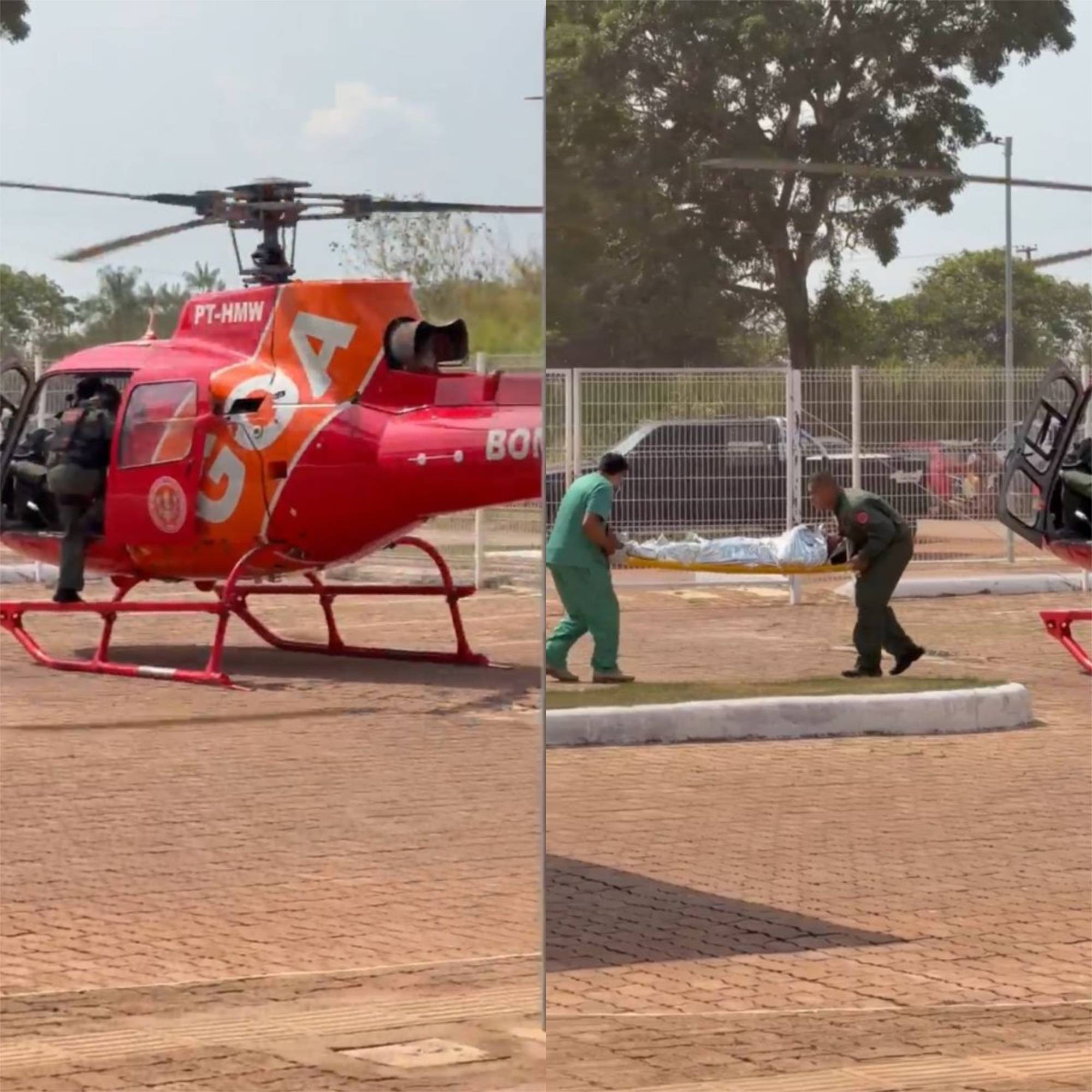 Jovem ferido por tiro é resgatado de helicóptero após seca impedir acesso por rio em RO