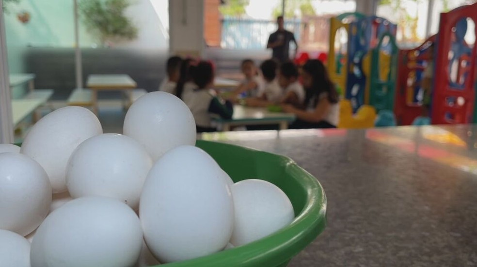 Ovos completam a merenda das crianças em um creche de Bauru — Foto: TV TEM/ Reprodução