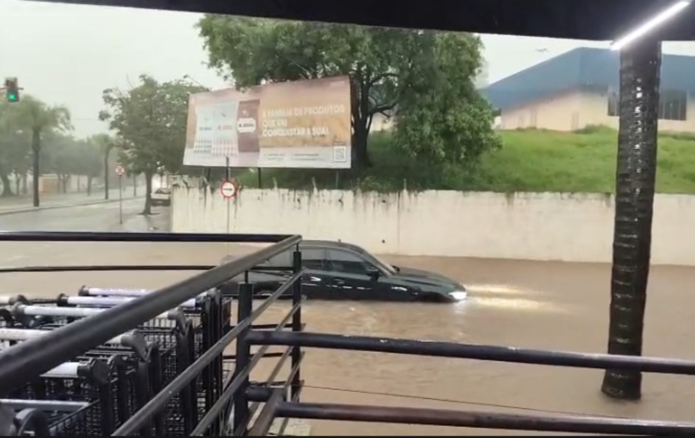 Carro ficou alagado após chuva em Garça (SP) — Foto: Luiz Eduardo Ramalho Sganzerla/Divulgação