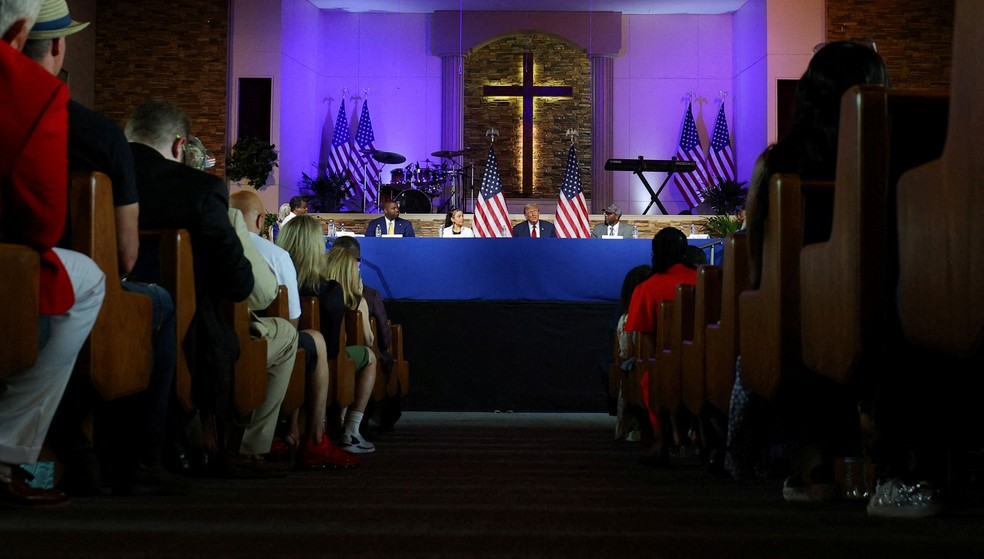 Donald Trump faz comício dentro de igreja em Detroit, em 15 de junho de 2024. — Foto: Brian Snyder/ Reuters
