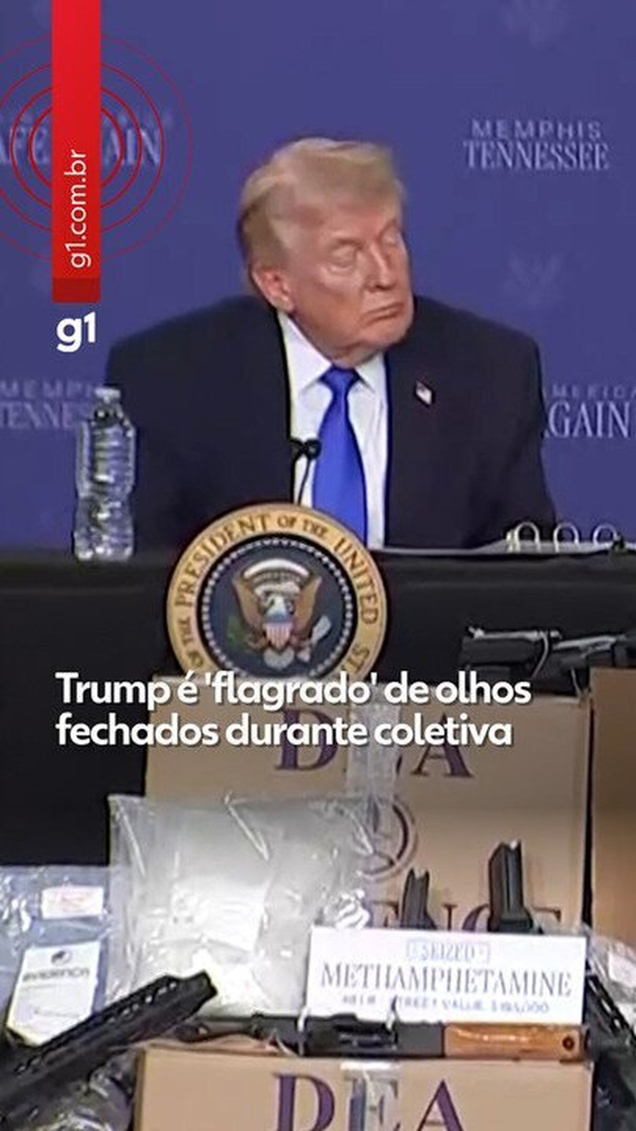 Dormindo no trabalho? Trump é ' flagrado' de olhos fechados durante coletiva; veja vídeo