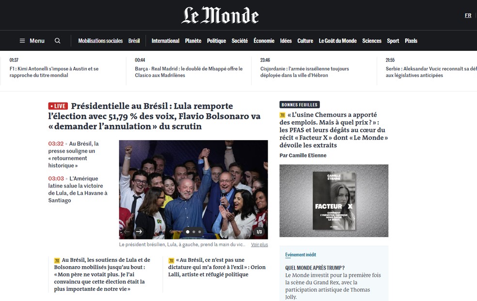 Segundo o francês Le Monde, a abstenção e os votos em branco e nulos, que recuaram e atingiram seus menores níveis históricos — Foto: Reprodução: Le Monde