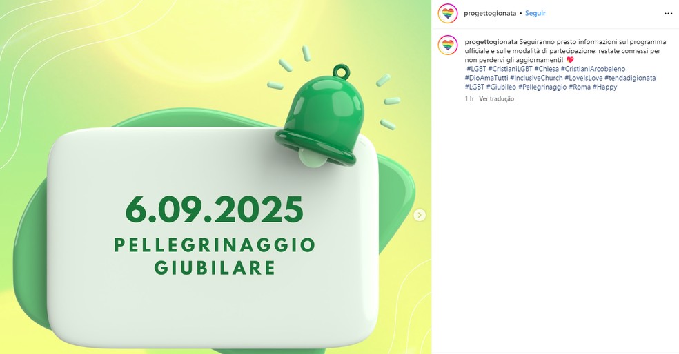 Grupo italiano "La Tenda di Gionata" anuncia peregrinação — Foto: Instagram/Reprodução