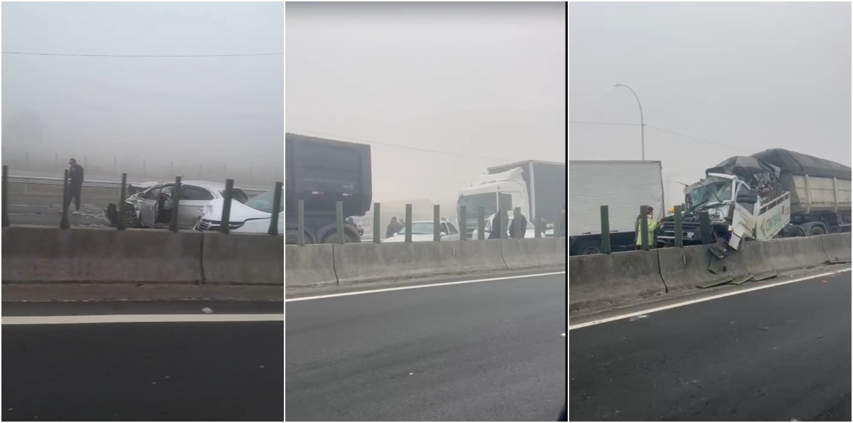 Engavetamento com mais de 10 veículos em dia de neblina densa interdita BR-101 no sul de SC