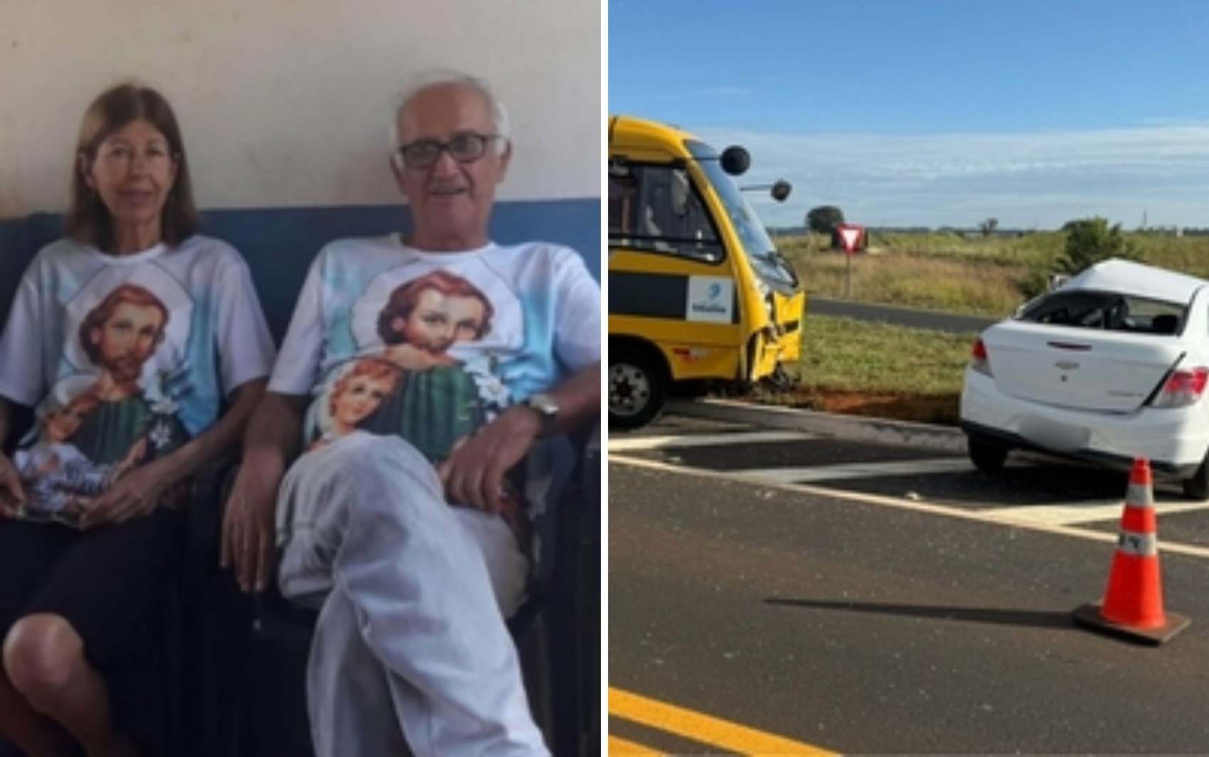 Casal de professores morre após carro ser atingido por ônibus escolar na GO-215 