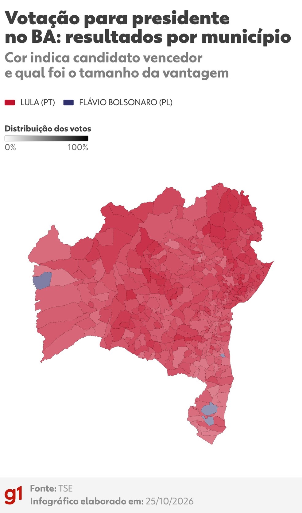 Bahia: mapa de votação em 2026 no 2º turno — Foto: g1