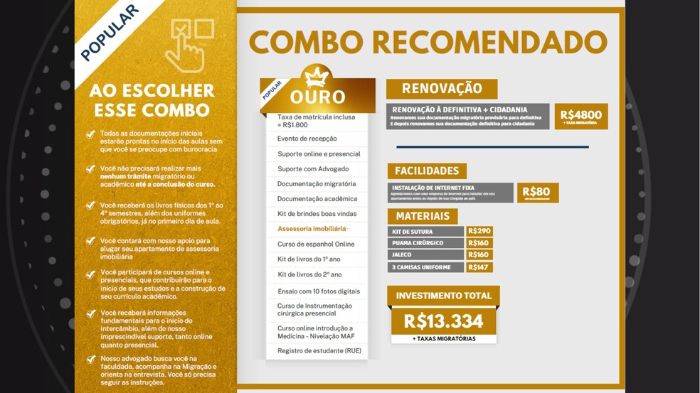Empresa oferece pacoes de mais de R$ 13 mil reais — Foto: Reprodução/ Rede Sociais