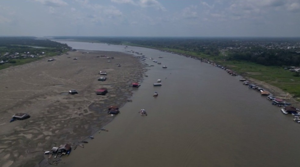 Rio Solimões, em Tabatinga, durante a seca 2023. — Foto: Rôney Elias/Rede Amazônica