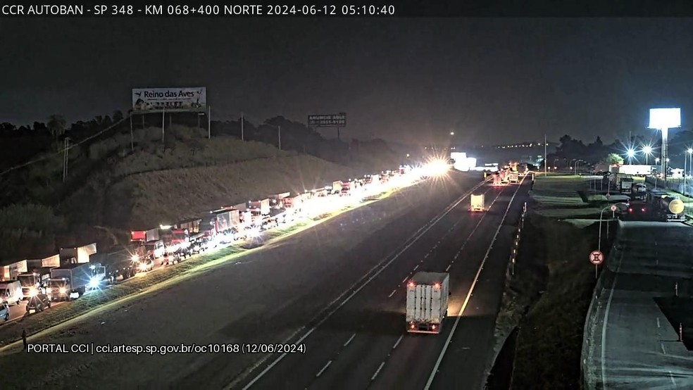 Acidente causa congestionamento de 10 quilômetros na Rodovia dos Bandeirantes, em Jundiaí (SP) — Foto: Artesp/Divulgação