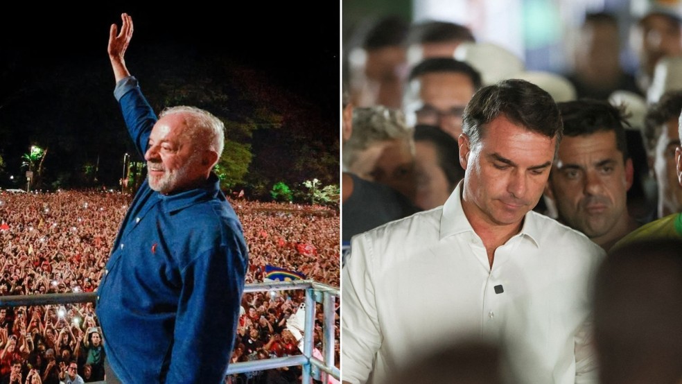 Lula (PT) e Fl&aacute;vio Bolsonaro (PL) ap&oacute;s o resultado do segundo turno das elei&ccedil;&otilde;es &mdash; Foto: Montagem/g1