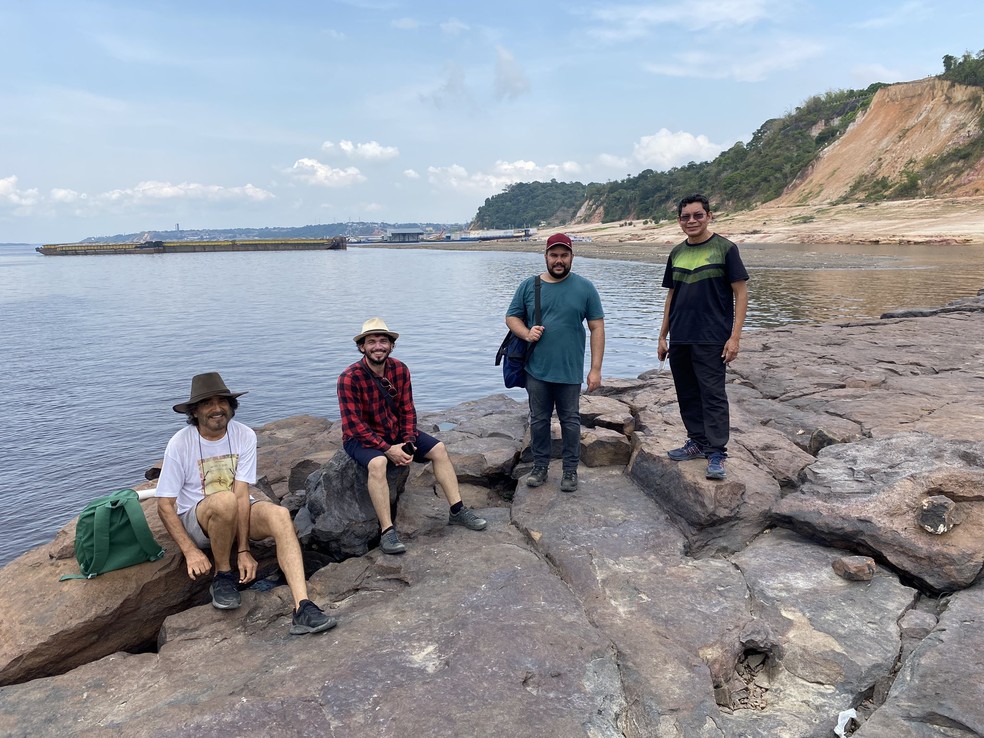 Grupo de pesquisadores visitou Praia das Lajes, em Manaus, no domingo — Foto: Reprodução/Redes Sociais