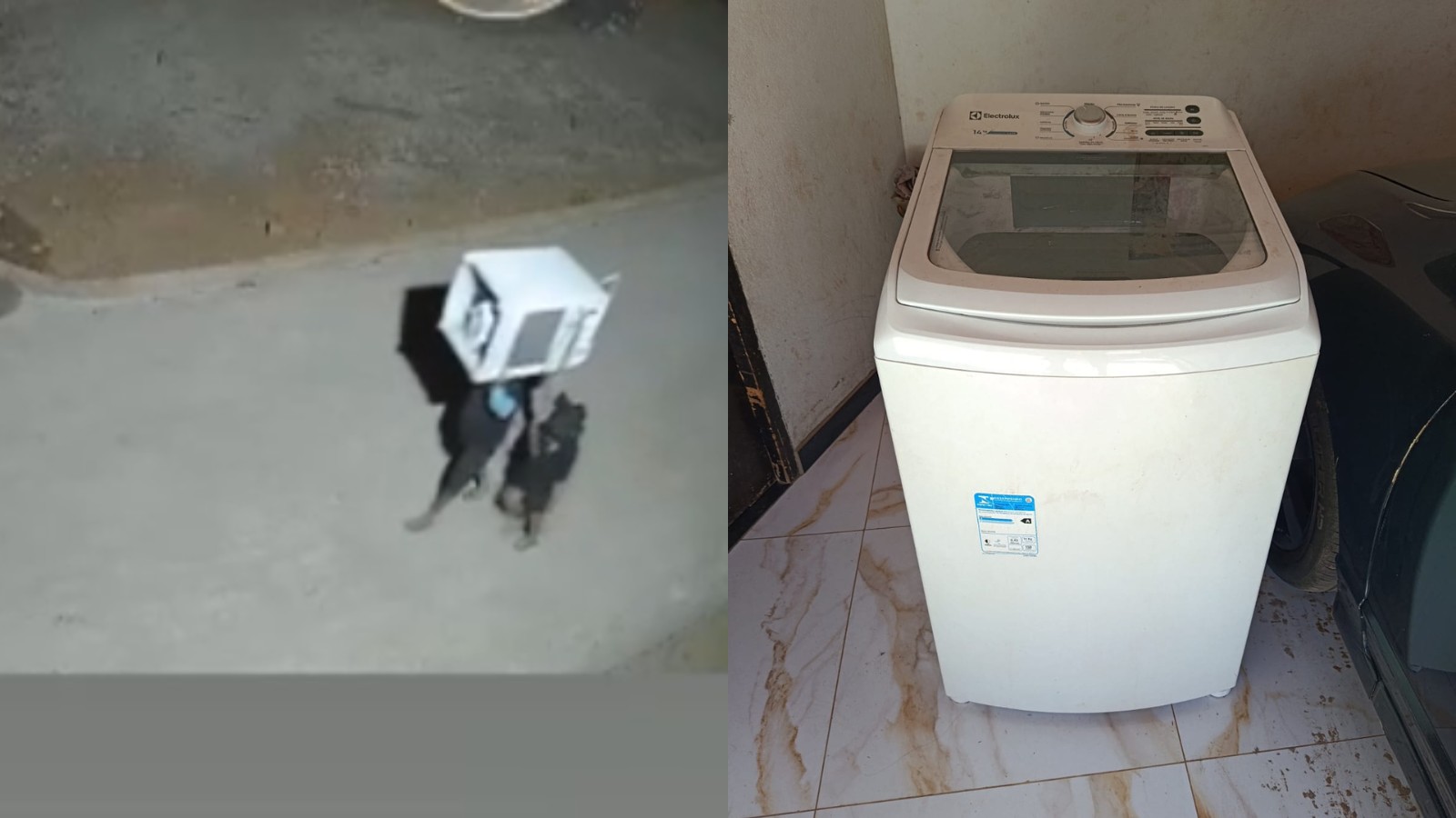 Vídeo mostra dupla levando máquina de lavar furtada no Sudeste do PI; objeto é recuperado intacto em lixão