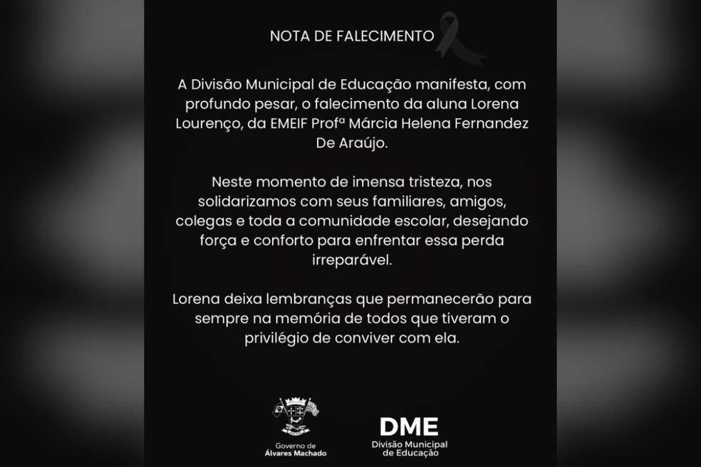 Nota de Falecimento foi publicada nas redes sociais — Foto: Reprodução