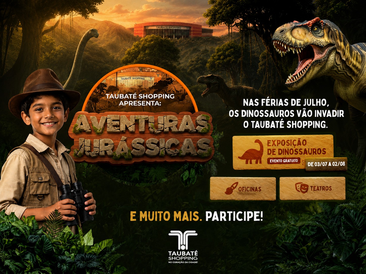 Taubaté Shopping recebe exposição gratuita inspirada no mundo dos dinossauros