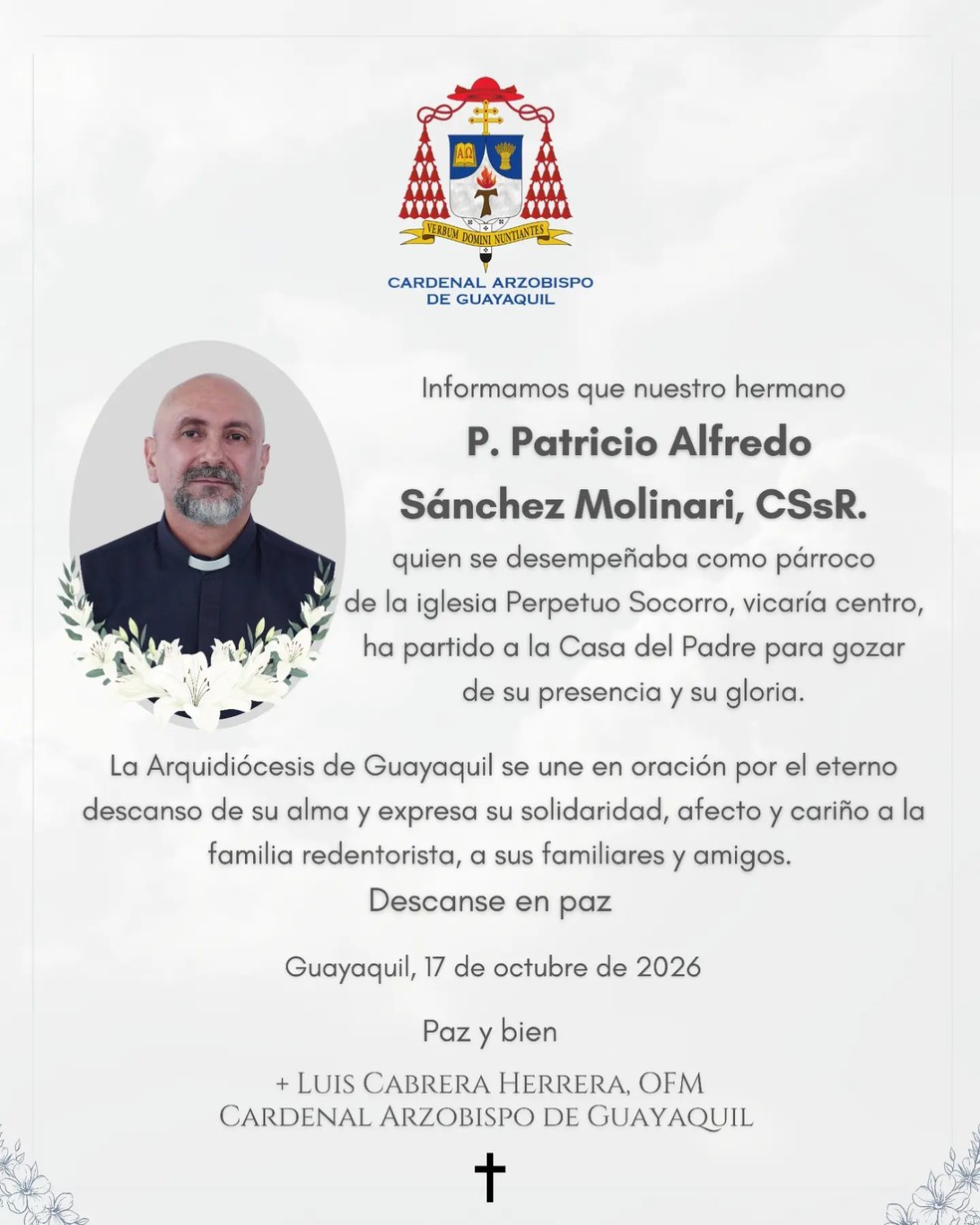 Padre morreu durante celebração. — Foto: Reprodução/Instagram/@arquidiocesisgye