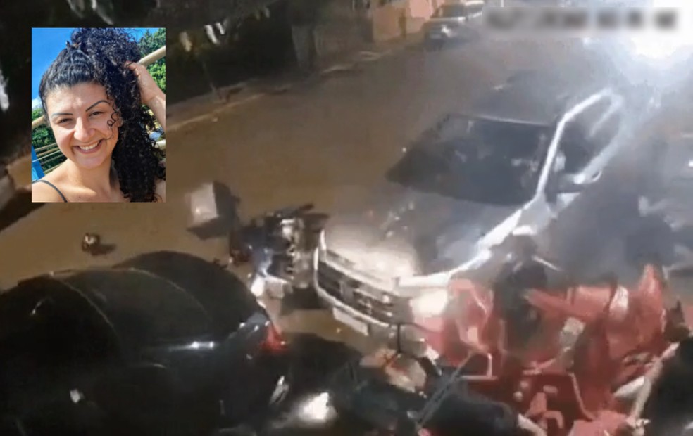 Morre mulher atropelada com o filho por motorista que invadiu calçada de bar — Foto: Câmera de Segurança/Reprodução