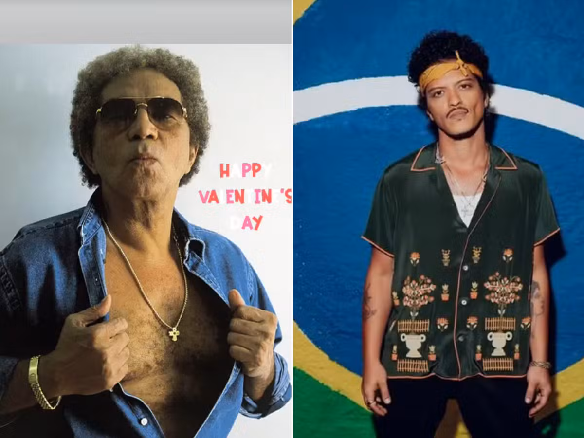Bruno Mars usa foto de Reginaldo Rossi para celebrar o Valentine’s Day e web reage: 'São idênticos'