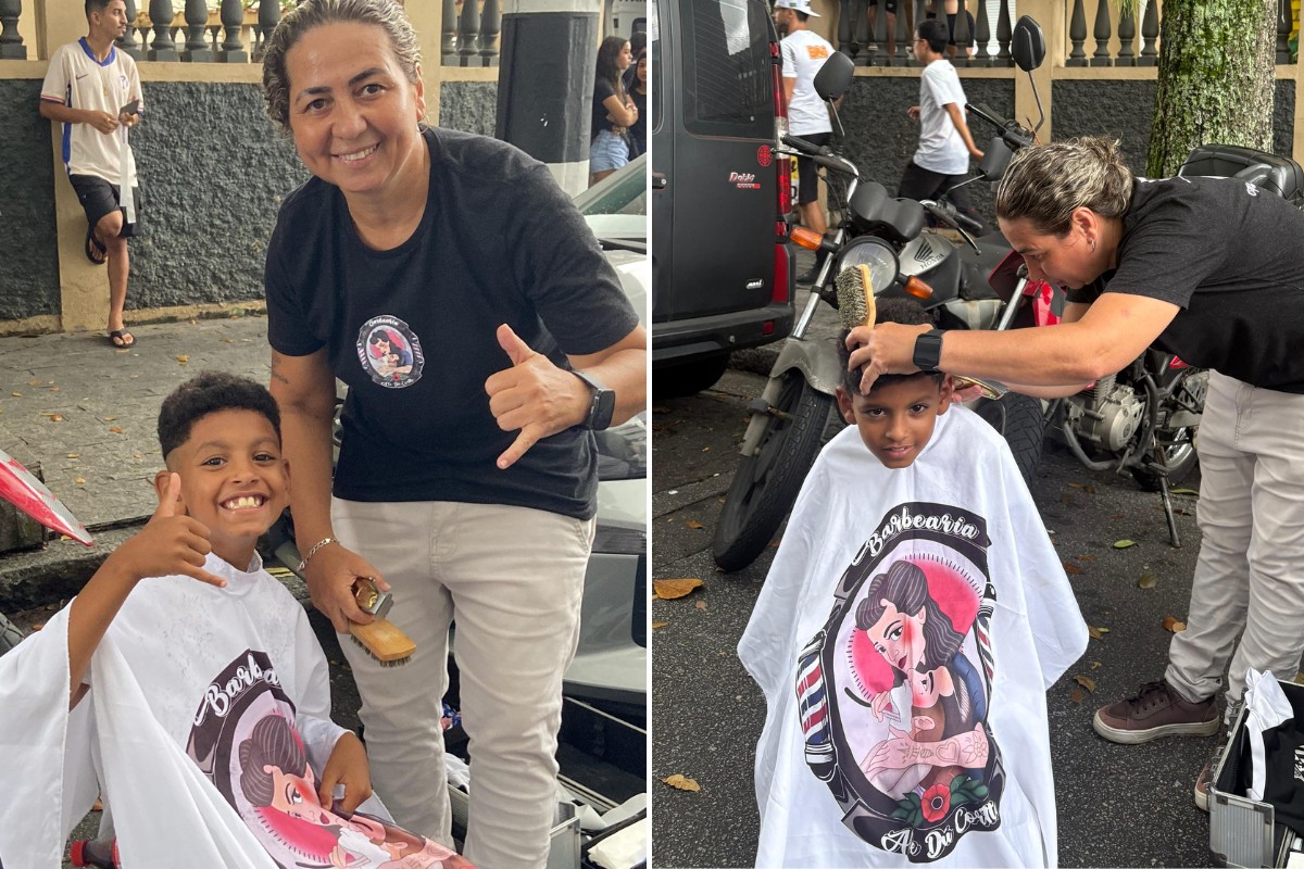 Moicano na Vila Belmiro: barbeira faz cortes gratuitos inspirados em Neymar durante apresentação do craque