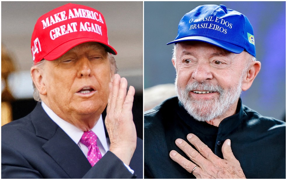 Montagem mostra Trump e Lula — Foto: Eduardo Munoz/Reuters; Ricardo Stuckert/Divulgação via Reuters