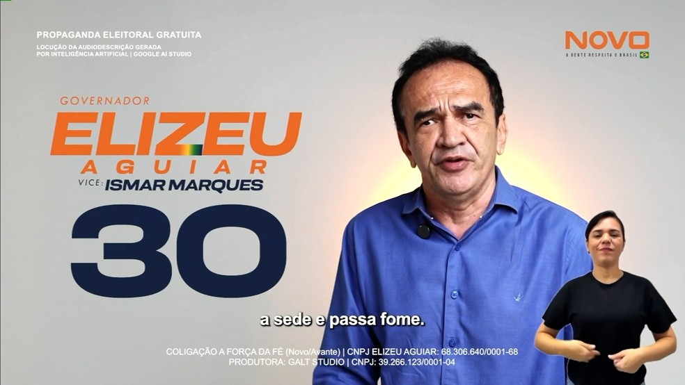Elei&ccedil;&otilde;es 2026: Primeiro hor&aacute;rio eleitoral de Elizeu Aguiar (Novo) nesta sexta-feira (28) &mdash; Foto: Reprodu&ccedil;&atilde;o