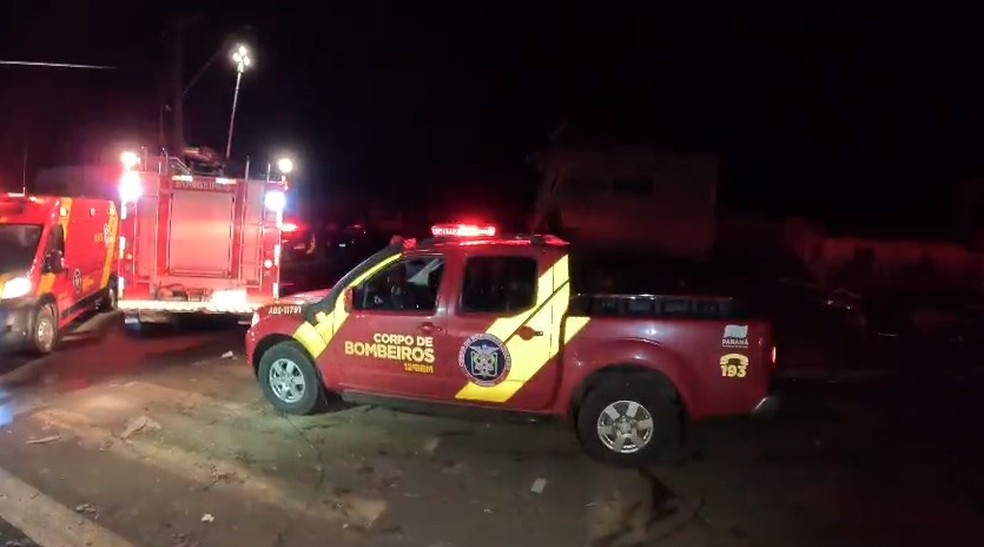 Tornado causa destruição em Rio Bonito do Iguaçu, no Paraná — Foto: Eduardo Andrade/RPC