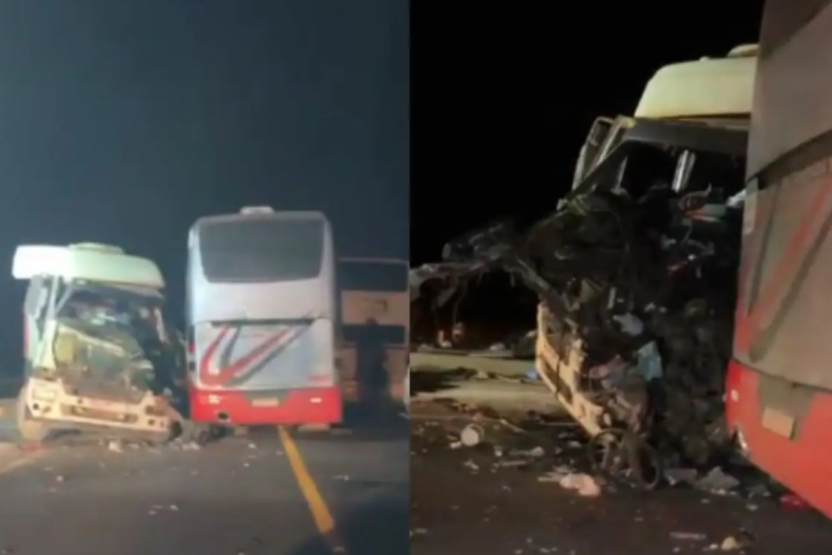 VÍDEO: Caminhão se envolve acidente com ônibus de estudantes na BR-163 em MT