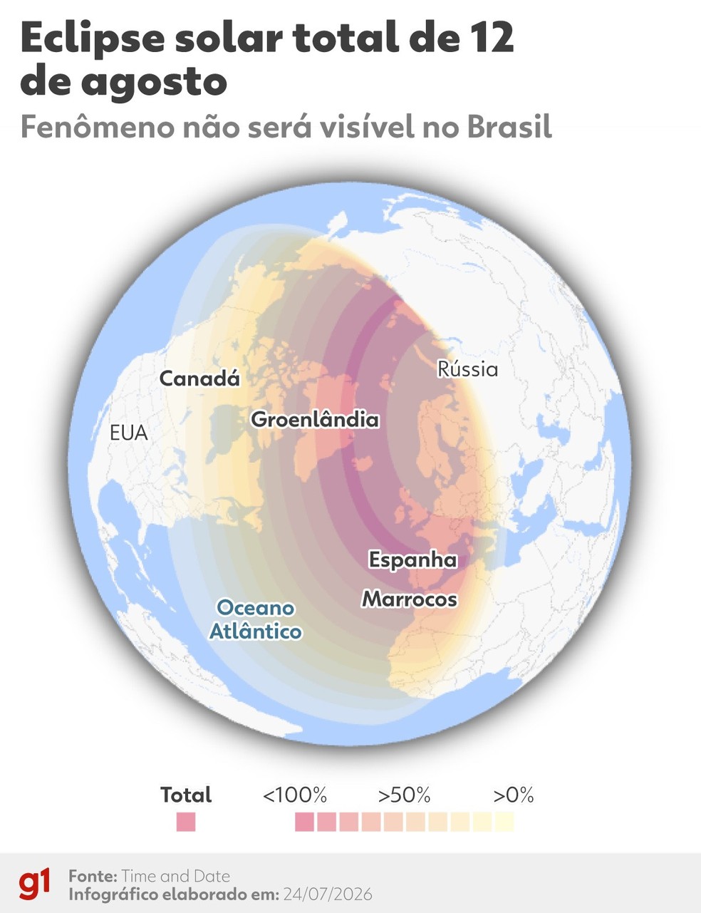 Eclipse n�o ser� vis�vel no Brasil � Foto: Arte/g1 - Igor Ramon
