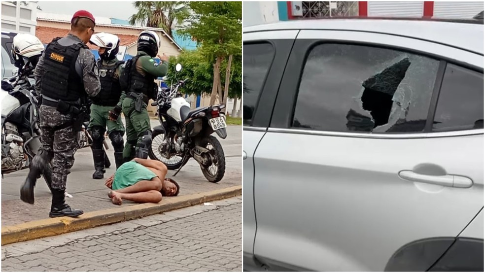 Homem é preso após vandalizar veículos e atacar policiais em Sobral — Foto: William Brener/Arquivo pessoal