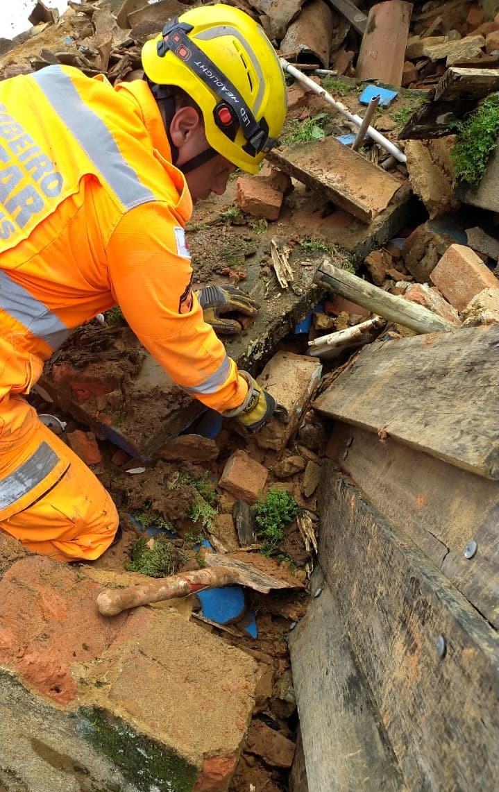 Gato é socorrido nos escombros onde família morreu soterrada após deslizamento em MG; VÍDEO