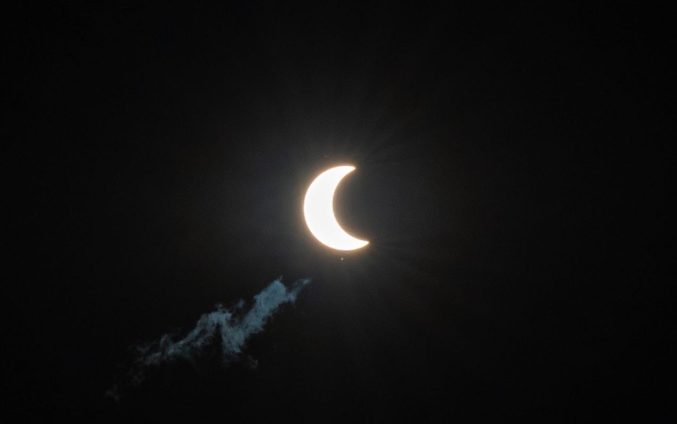 Eclipse visto em Goiás — Foto: Reprodução/Júnior Guimarães