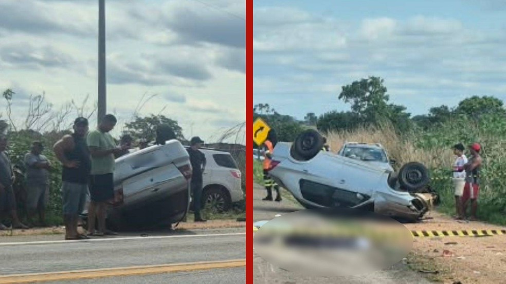 Quatro pessoas da mesma família morreram após uma batida entre dois carros na BR-364, na entrada da comunidade Córrego Grande, em Diamantino. — Foto: Reprodução- Polícia Militar