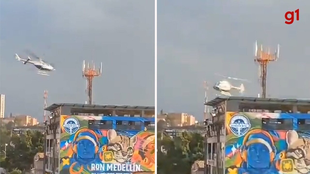 Helicóptero com seis pessoas cai logo após decolar e fica pendurado em antena de celular na Colômbia; VÍDEO
