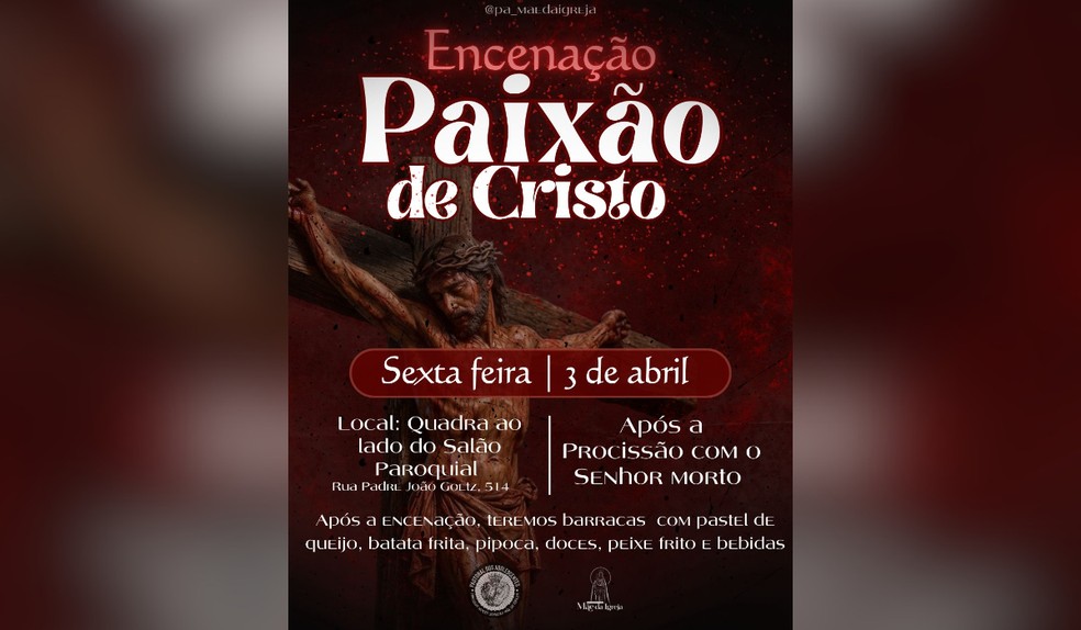 Paróquia Mãe da Igreja terá encenação da Paixão de Cristo — Foto: Reprodução/Redes sociais