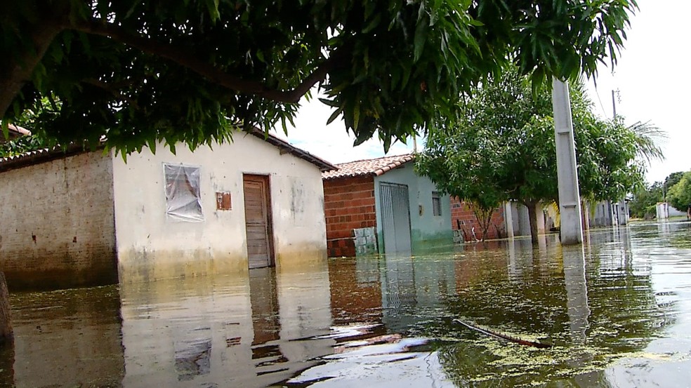 Casas alagadas em Ipanguaçu — Foto: Amanda Melo/Inter TV Costa Branca