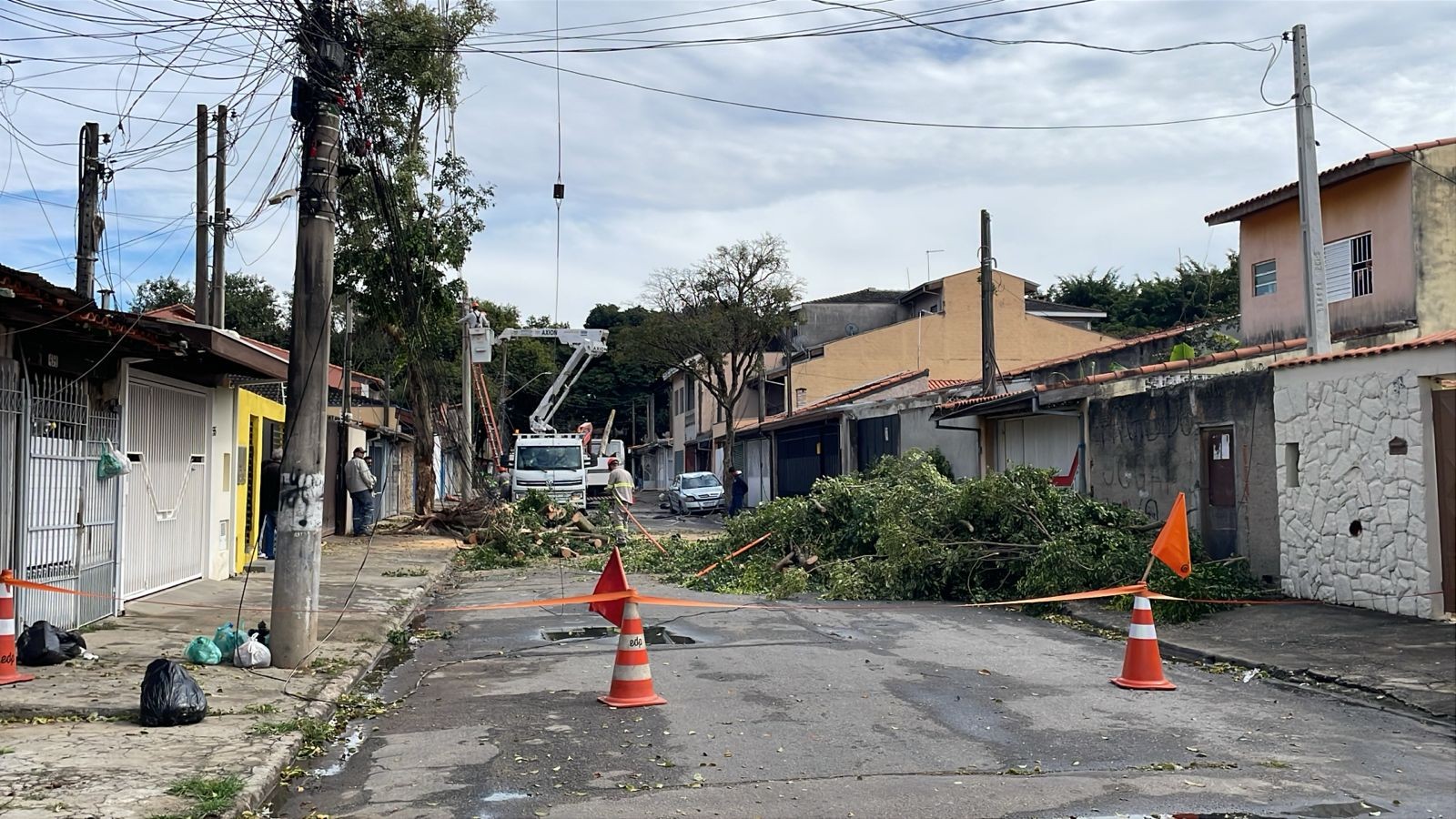 Poste e árvore são derrubados pela força do vento em São José dos Campos