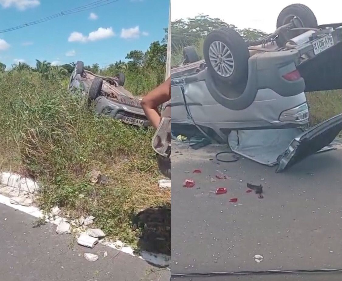 Vídeo: carro com jovens capota em avenida nas proximidades da UFPI; quatro ficaram feridos