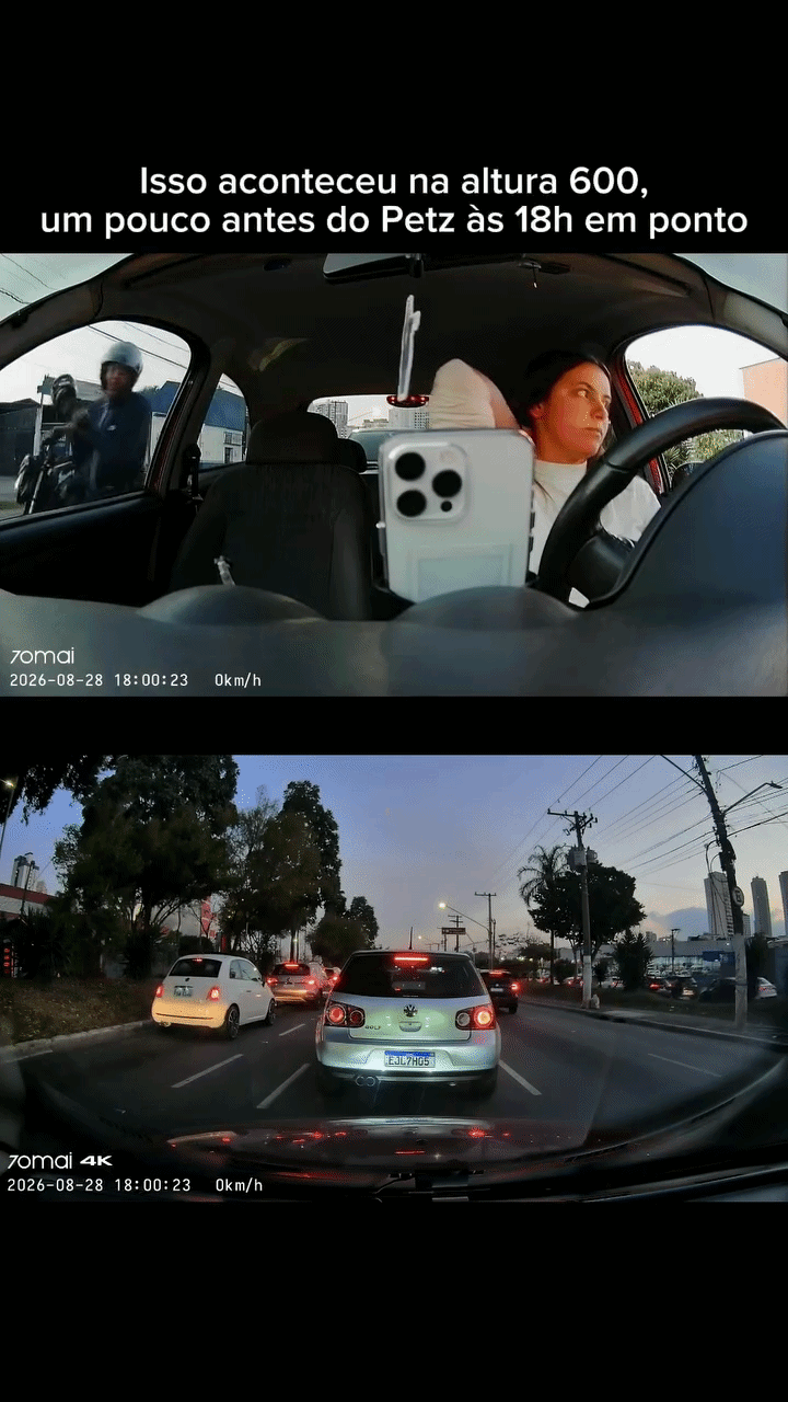 VÍDEO: motociclista quebra vidro de carro e furta celular de motorista parada no trânsito em SP
