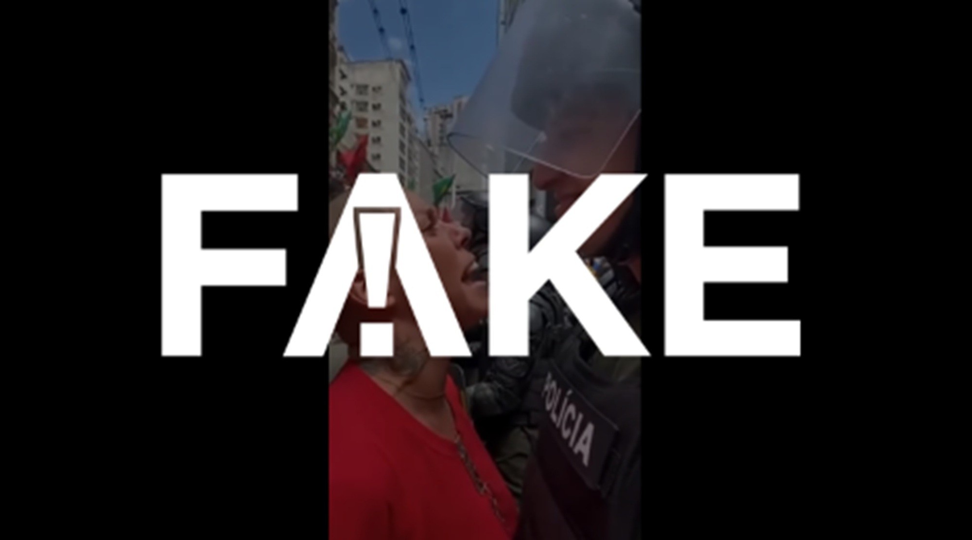 É #FAKE vídeo de policial jogando spray de pimenta no rosto de mulher durante suposto protesto no Brasil; cena foi criada com IA