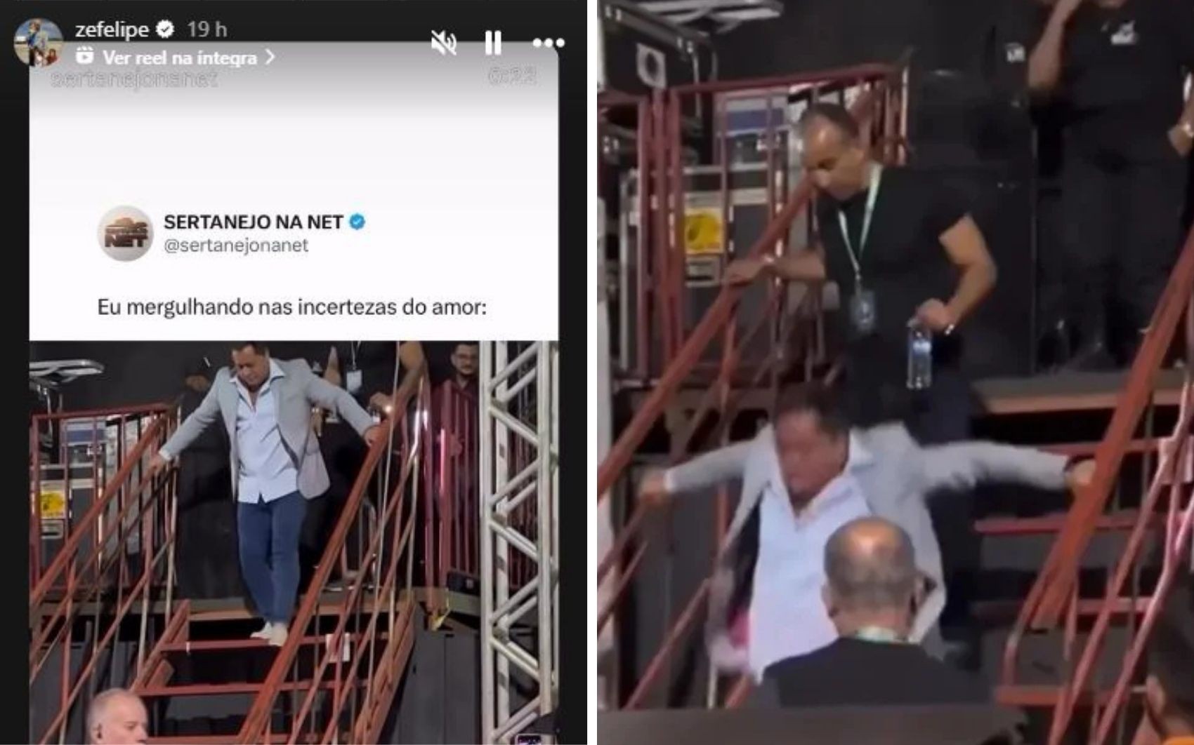 Zé Felipe reage a vídeo de tombo de Leonardo ao descer escada; veja