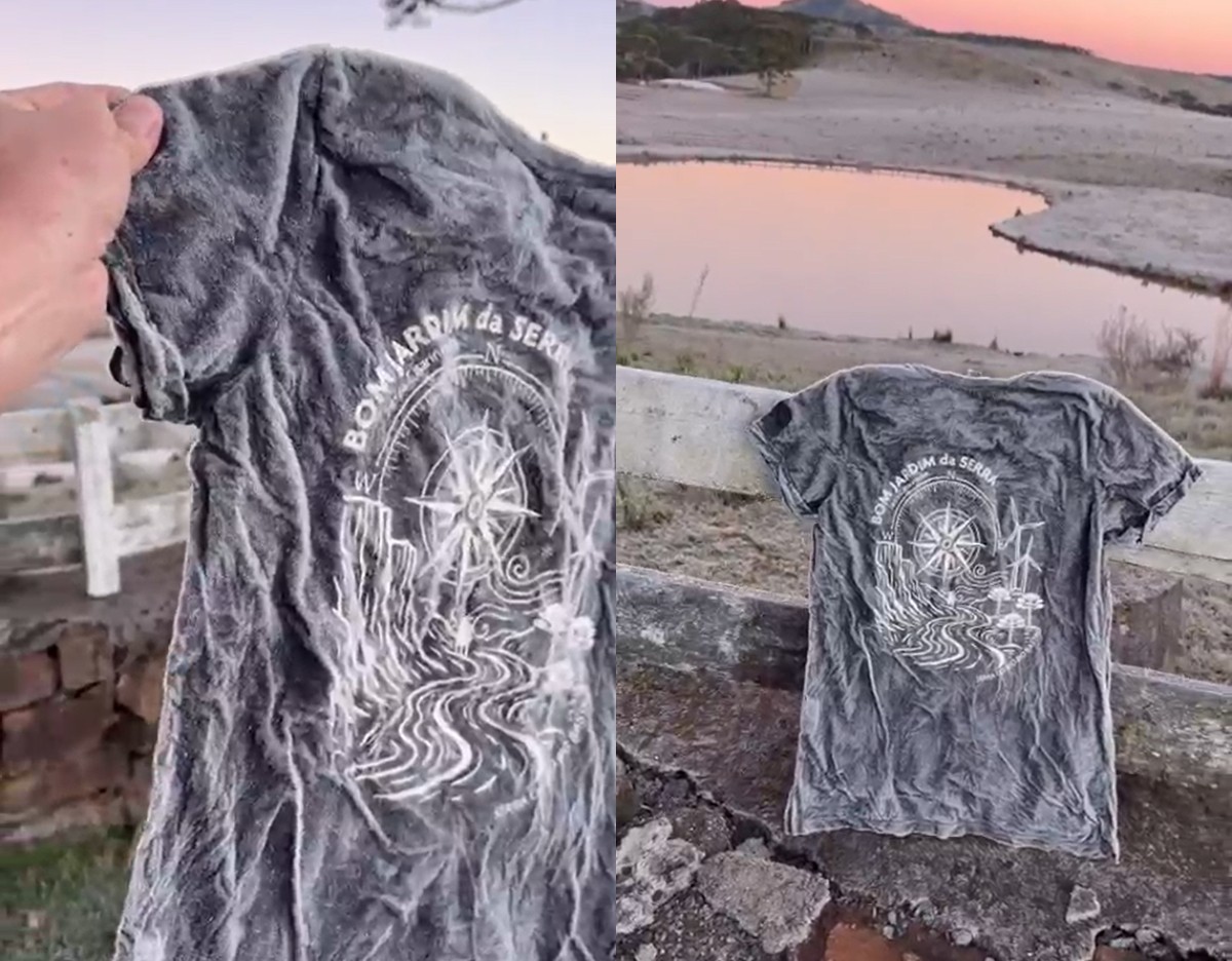 Camiseta congelada e frio de -4,61°C marcam amanhecer na Serra de SC; VÍDEO