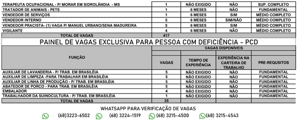 Confira a segunda parte do painel de vagas do Sine — Foto: Reprodução