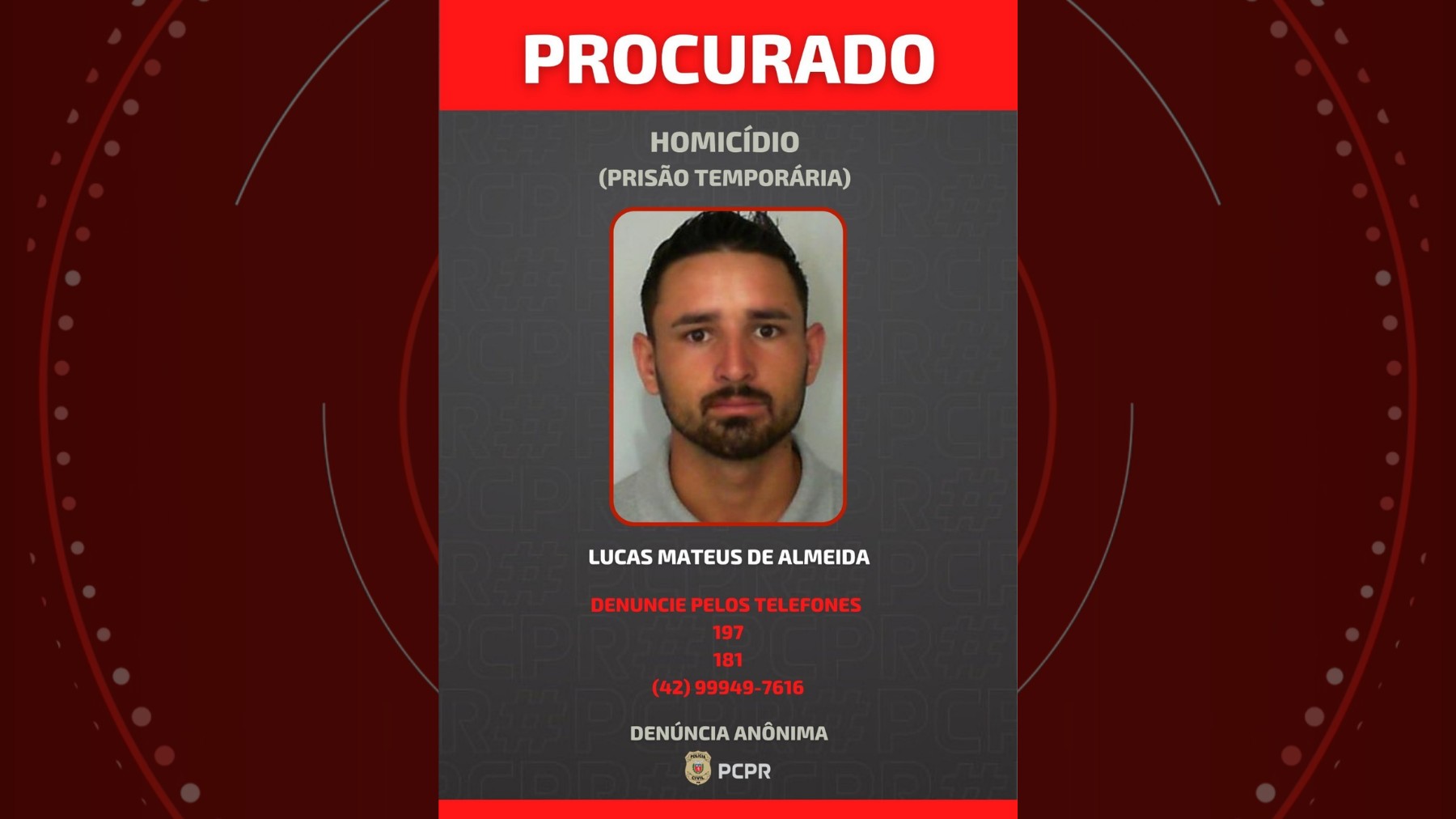 Polícia divulga foto de foragido que matou motorista a tiros enquanto ele dirigia por briga de trânsito que aconteceu três meses antes, no Paraná