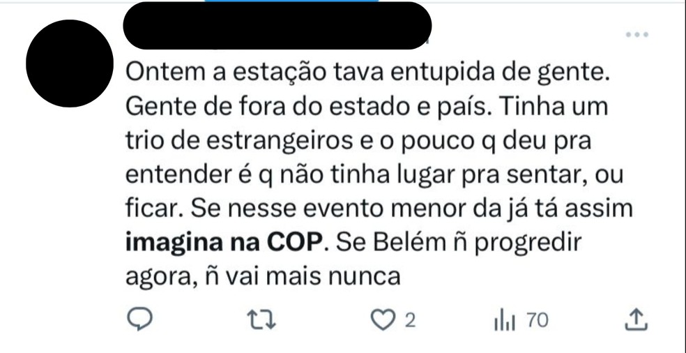 Paraense compartilha dificuldades enfrentadas por turistas em Belém — Foto: Reprodução/Redes Sociais