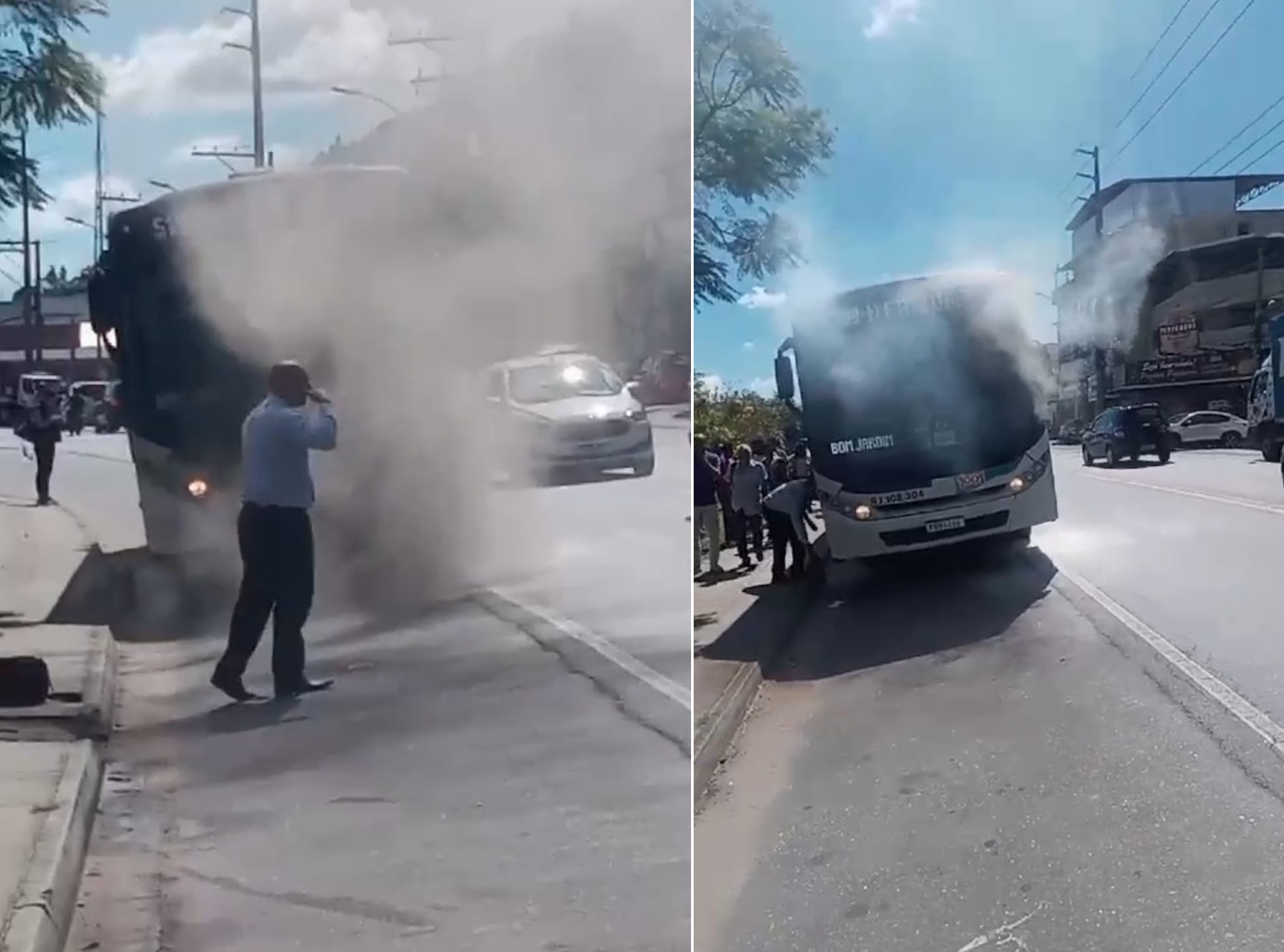 Ônibus intermunicipal pega fogo em Nova Friburgo, no RJ