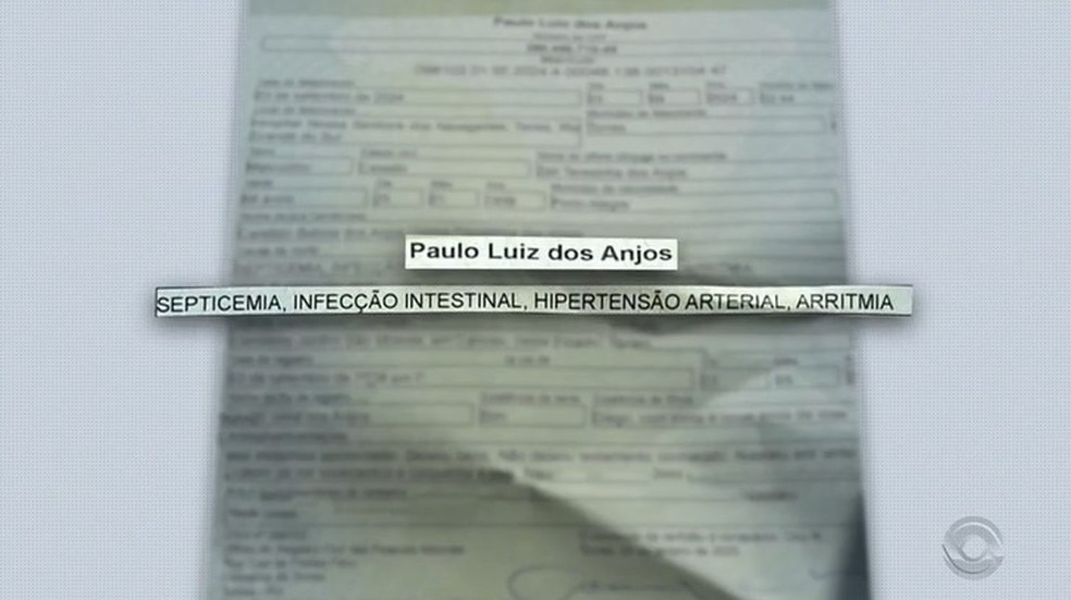 Certidão de óbito de sogro de mulher suspeita de envenenar bolo no RS — Foto: Reprodução/RBS TV